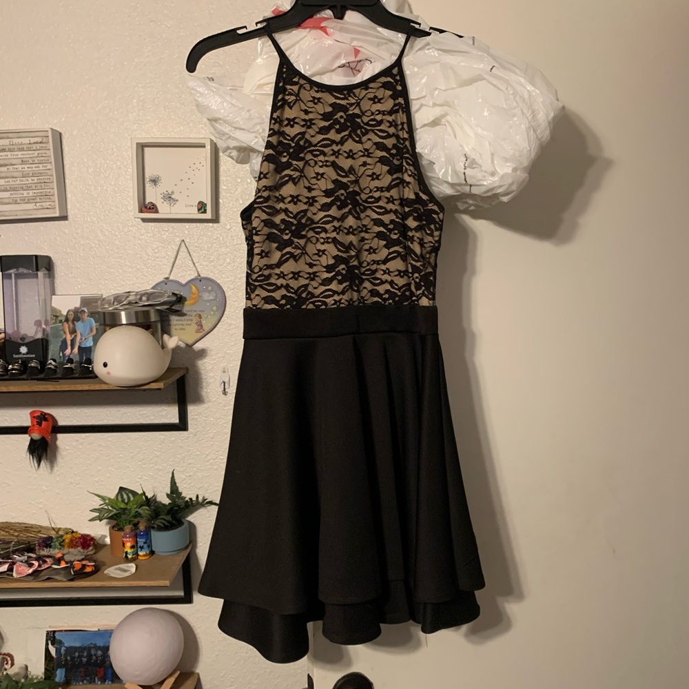 Tan and brown short formal dress